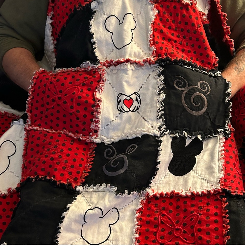 Hand Crafted Red, Black, and White Patchwork Throw - Picture 3 of 10